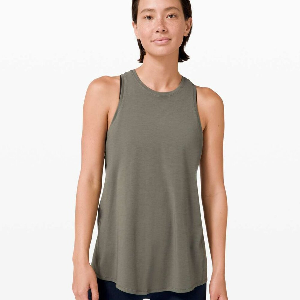 Lululemon All Tied Up Tank Top Sz M Grey Sage Pima Cotton Casualcore Athleisure